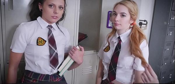  Lesbian teen BFFs fingering their hot tied teacher